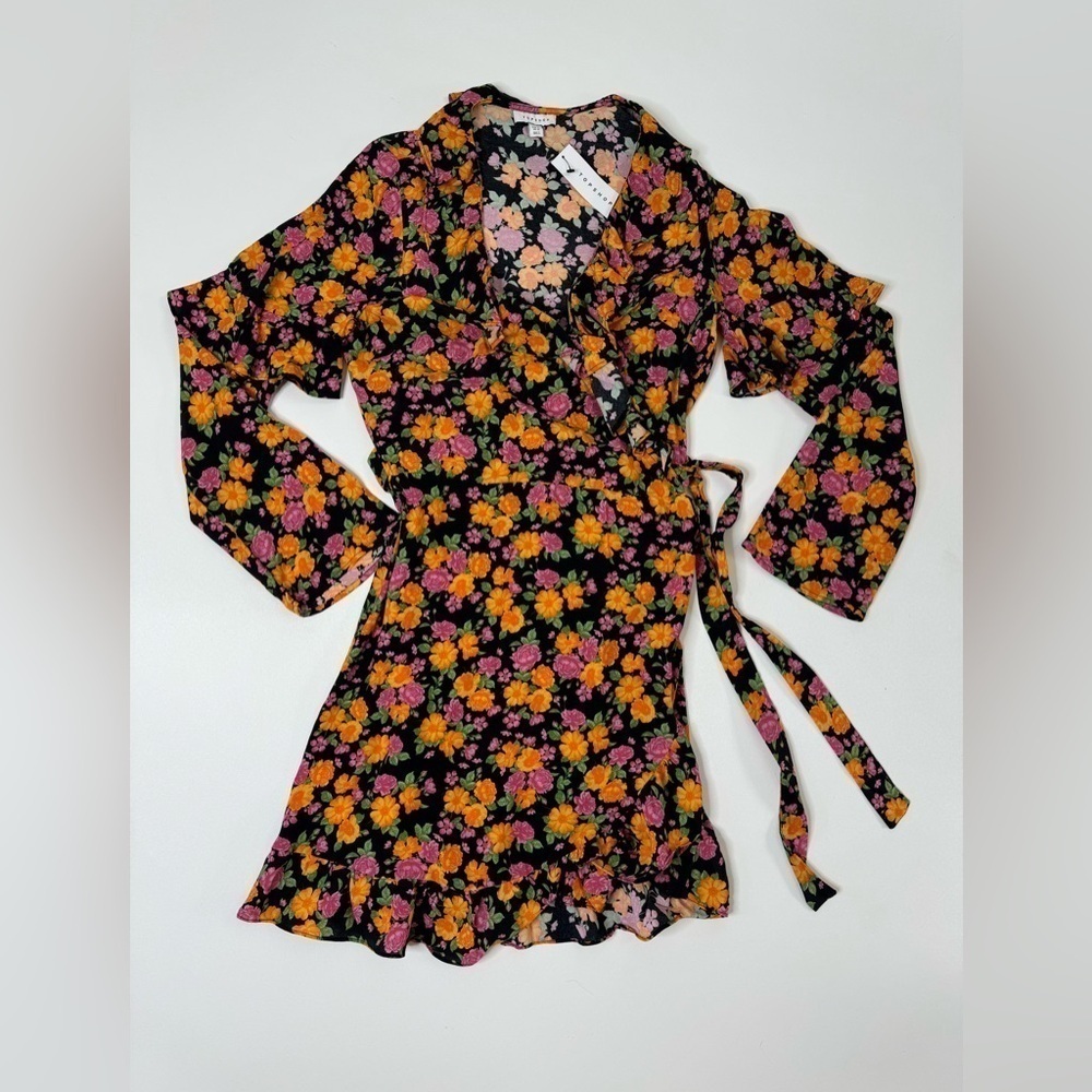 NWT Topshop Rose Ruffle Wrap Mini Dress Size 10 - Picture 3 of 13